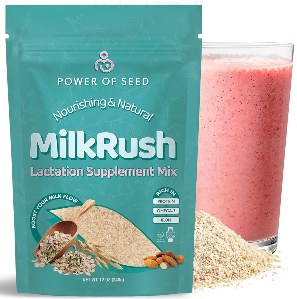 Milkrush Lactation Support for Breastfeeding-Oats Seeds & Almond Lactation Drink Mix - Enrich Milk for Breastfeeding with Superfood Omega 3, Iron & Calcium - Kosher Certified - 12oz Bag