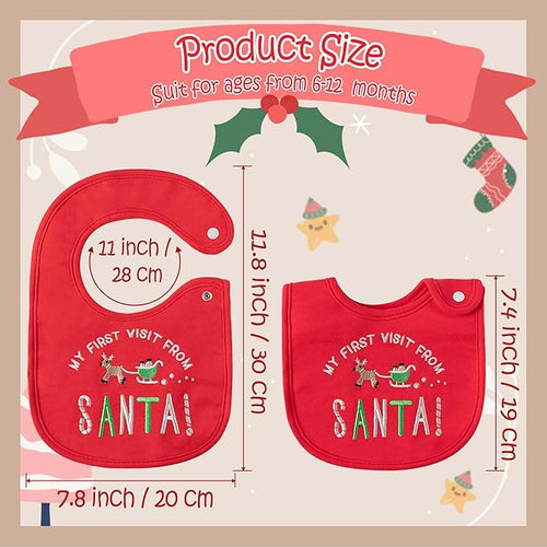 3Pcs Cotton Christmas Baby Bib Infant Drooling Feeding Bibs with Resin Buttons Toddler Absorbable Bib Set Unisex Cartoon Pattern Newborn Baby Food Bibs Baby Gift Photo Props for Christmas(6-12 months)