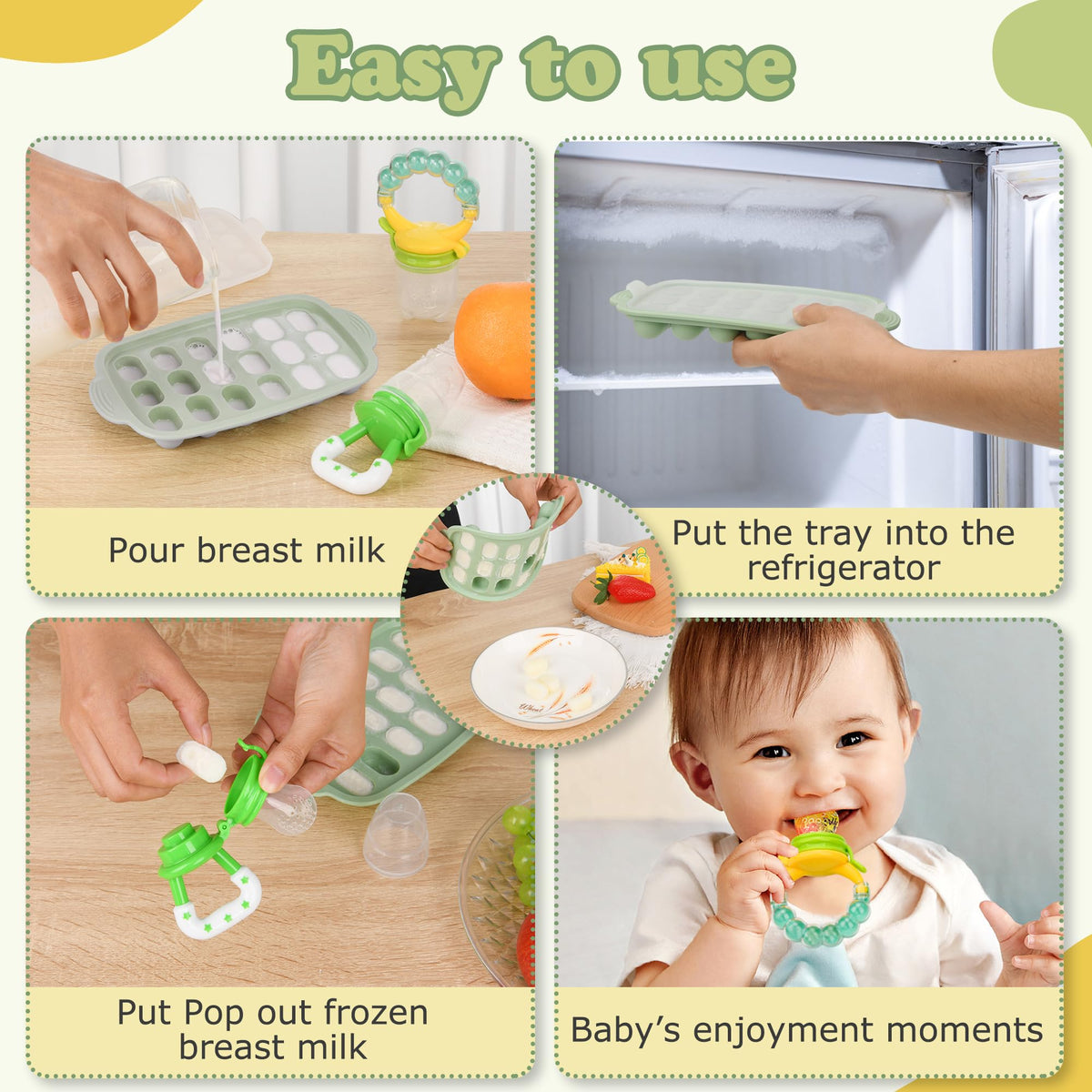 WAJIAYON Baby Breastmilk Popsicle Molds & Babies Fruit Feeder (3 Pack), Infant Food Freezer Tray Storage Containers, Silicone Teething Pacifier Feeder and Teether for Babies,Baby Feeders - Blue