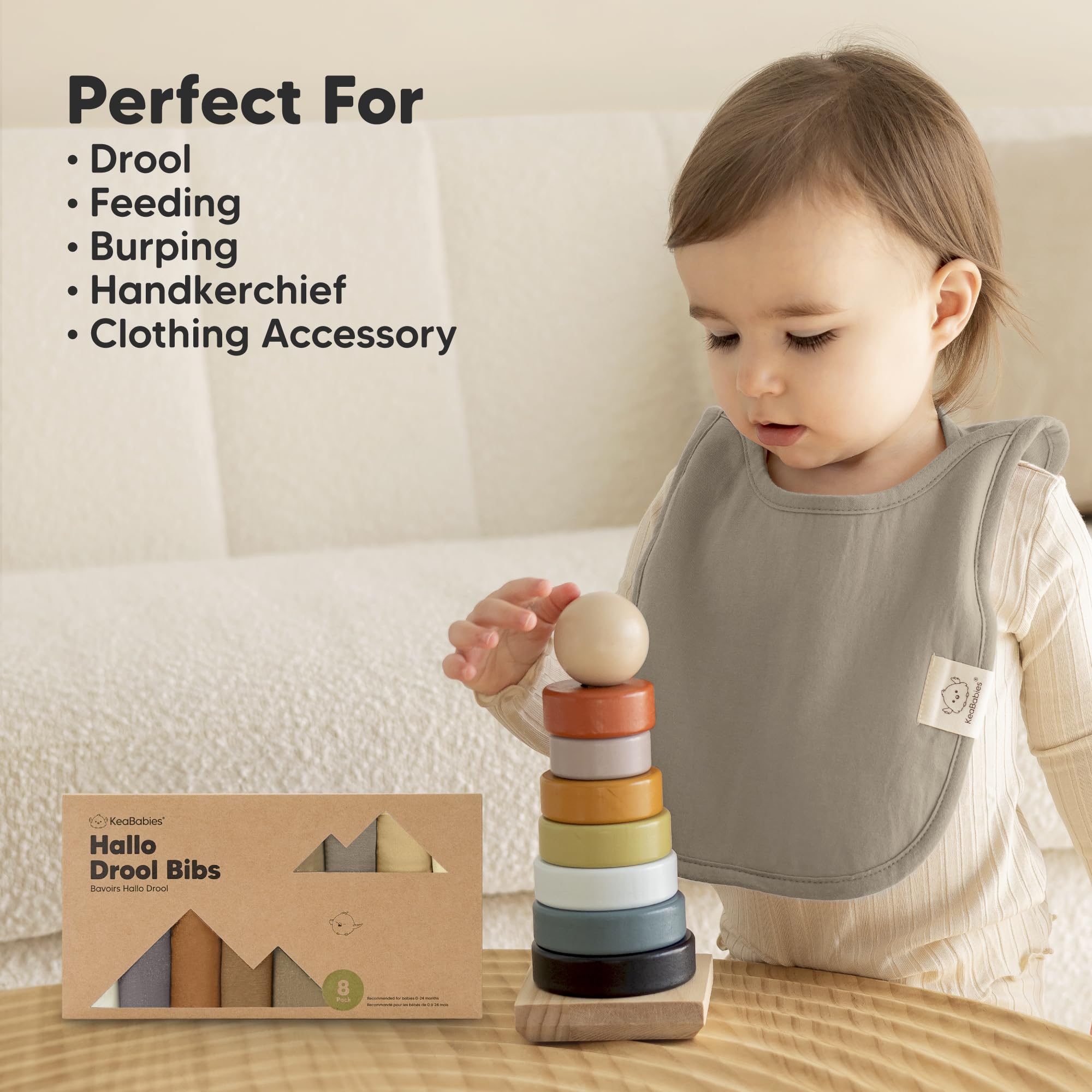 KeaBabies 8-Pack Bibs for Baby Girls, Boys, Pullover Baby Bibs (Terracotta)