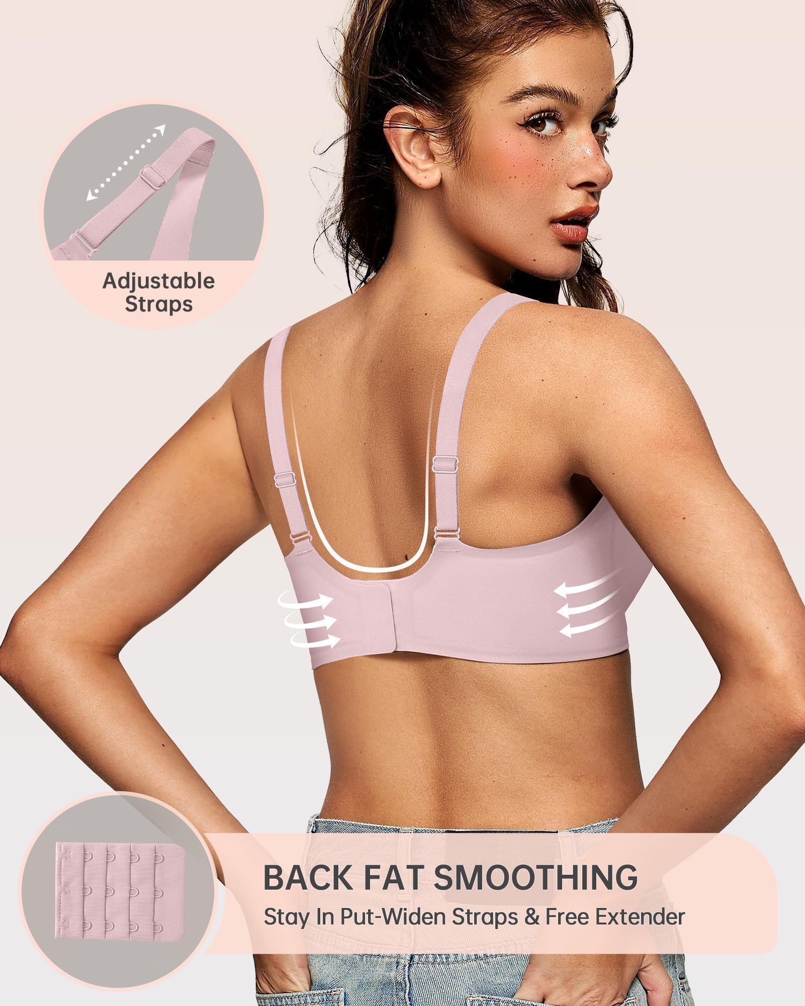 OEAK Womens Deep V Bras Comfortable Bras Support Push Up Bralettes Low Cut no Underwire Bras Plunge Seamless Tshirts Bras Pink L
