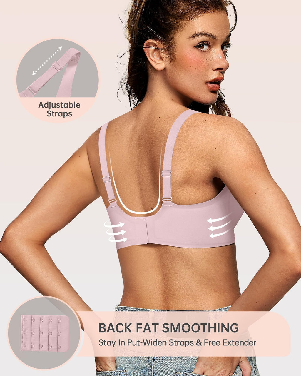 OEAK Womens Deep V Bras Comfortable Bras Support Push Up Bralettes Low Cut no Underwire Bras Plunge Seamless Tshirts Bras Pink L