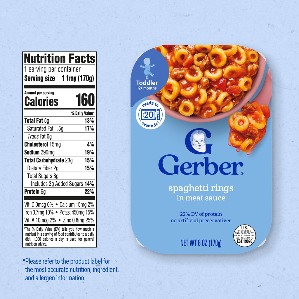 Gerber Toddler Spaghetti Rings in Meat Sauce, 6 Oz, 6 Pack
