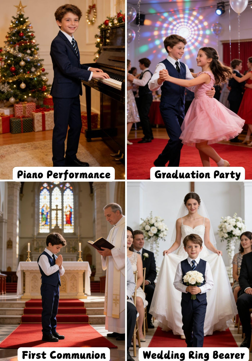 Suit for Boys 5 Pieces Kids Tuxedo Set Boy Slim Fit Suits Navy Blue Size 16