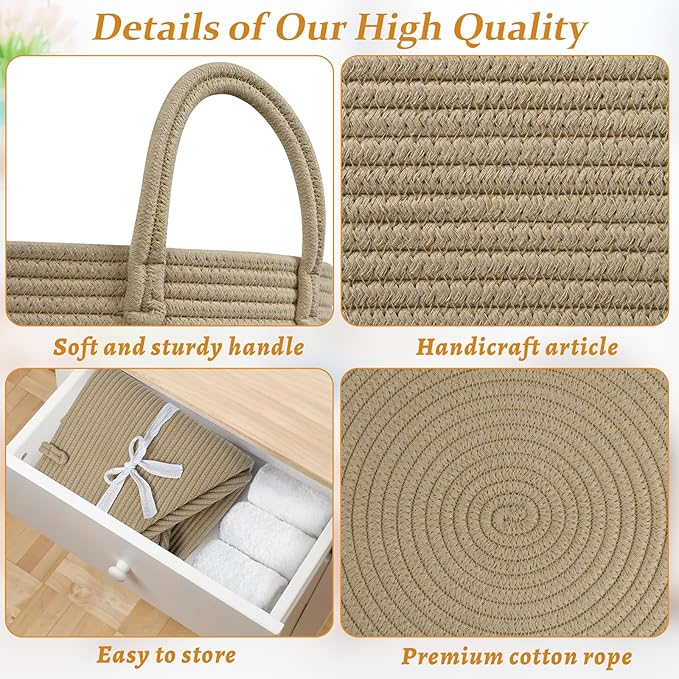 67L Storage Basket for Organizing, 20"×13" Large Laundry Baskets, Cotton Rope Woven Blanket Basket, Toy Storage for Kids, Collapsible Blankets Storage for Living Room, Nursery Room