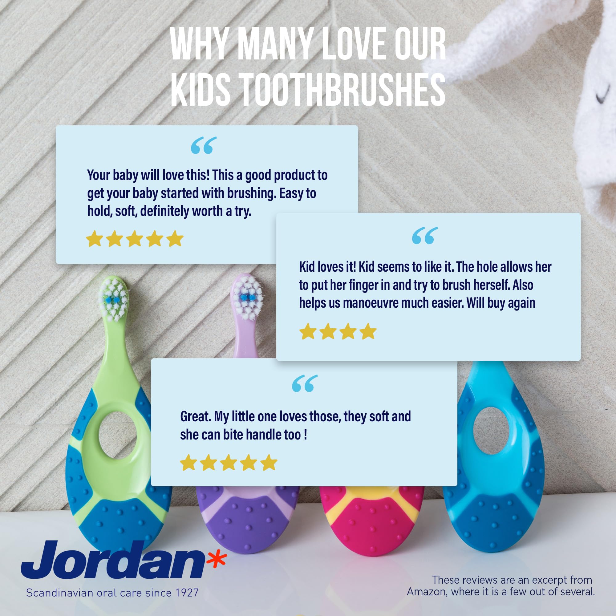 Jordan* ® | Step 1 Baby Toothbrush | 0-2 Years, Soft Bristles, BPA Free | Pink & Purple | 4 Pack | Manual