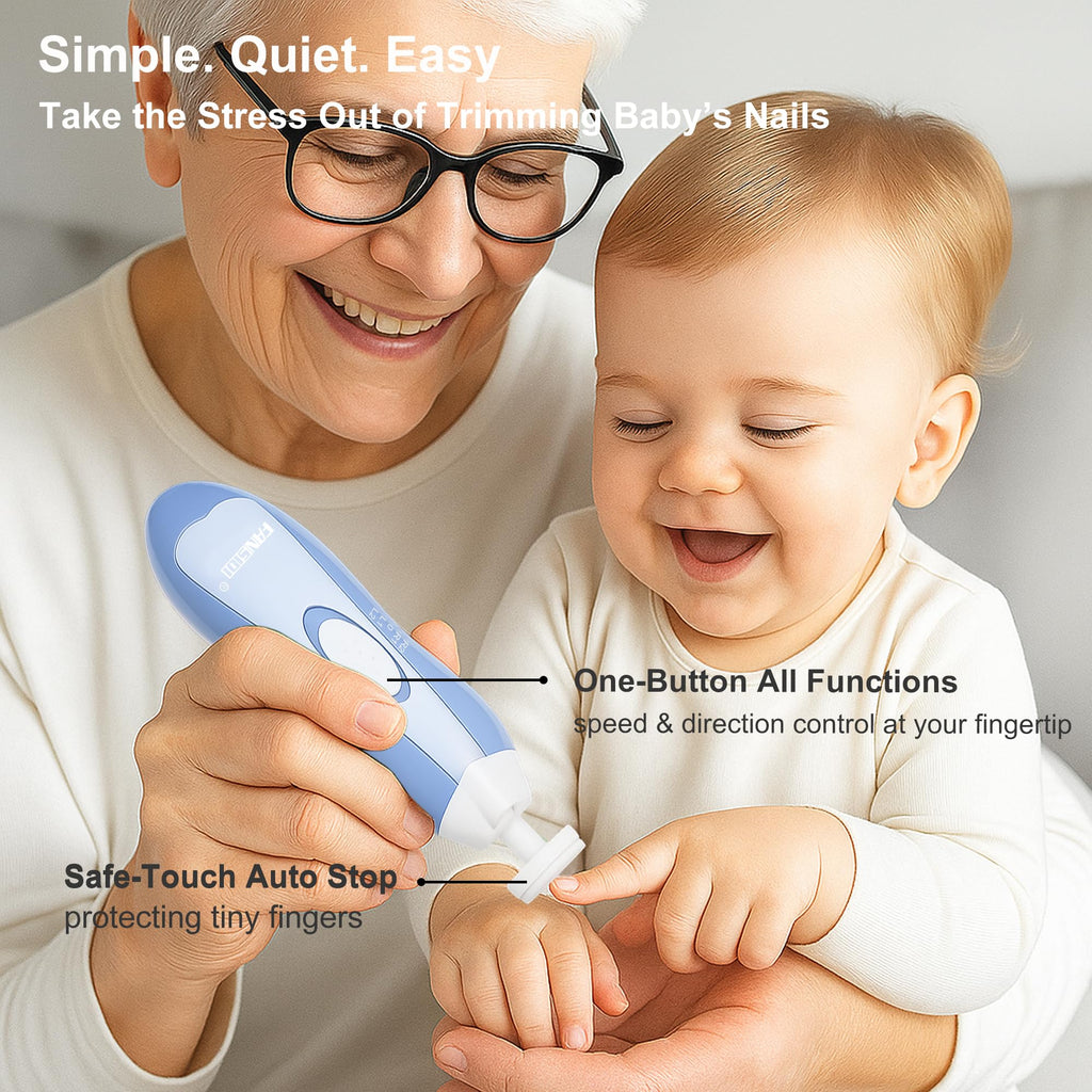 Fansidi Baby Nail Trimmer Electric, Easy & Safe Nail File for Newborn to Toddler, Whisper-Quiet Nighttime Use, Precise 4-Stage Grinding Heads, LED Light, 18-Pcs Kit, Dreamy Sky Blue, Baby Shower Gift