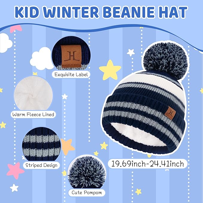 FZ FANTASTIC ZONE Kids Toddler Winter Hat Beanie with Warm Fleece Ski Baby Hats for 2-7 Years Skull Cap Baby Boys Girls Gifts