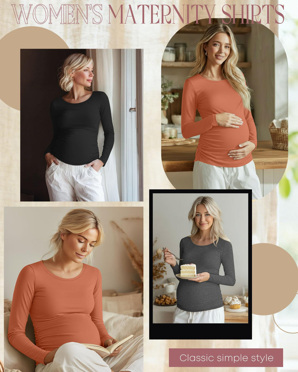 Ficerd 3 Pack Women's Maternity Long Sleeve Shirts, 3-Color Set, XX-Large