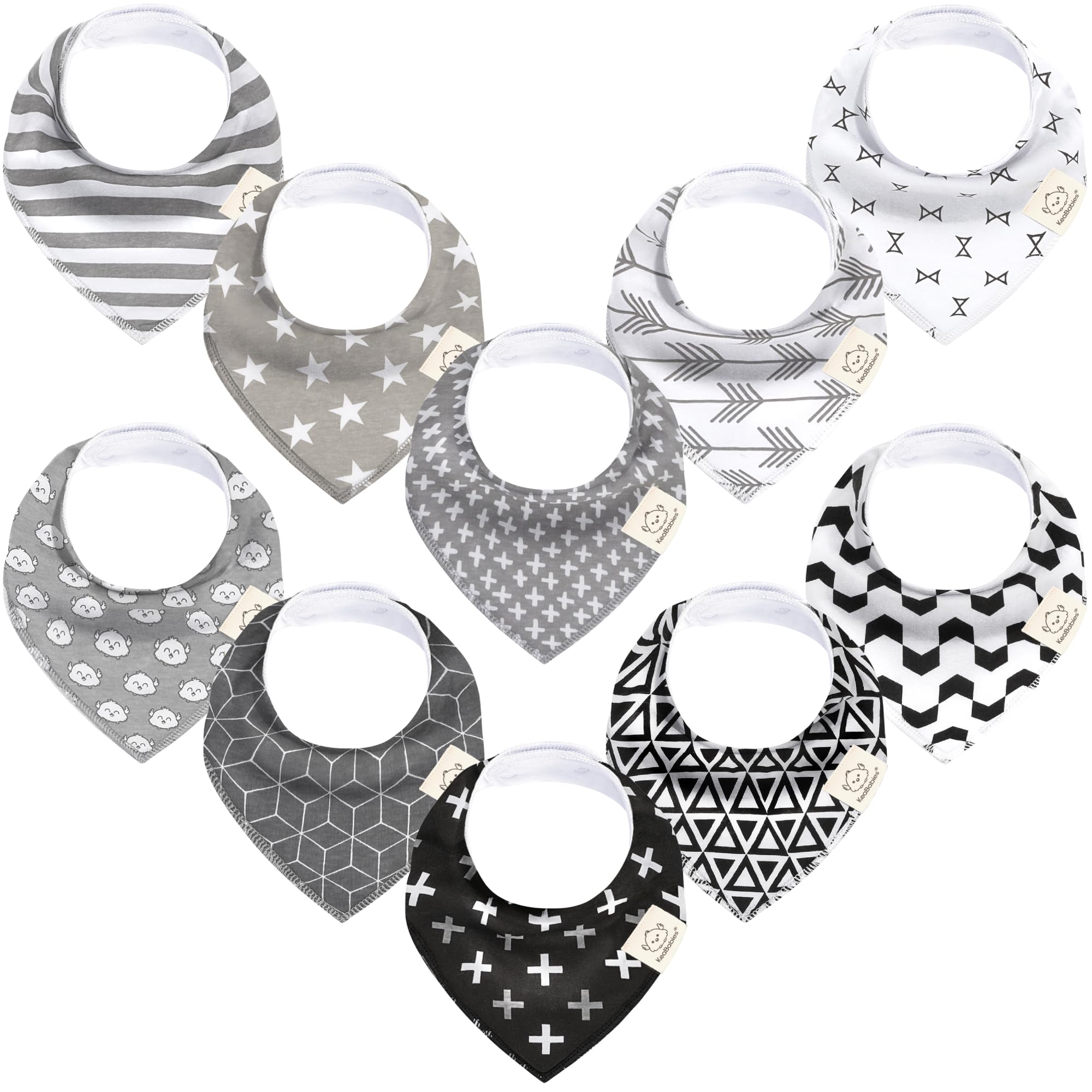 KeaBabies 10pk Organic Baby Bandana Bibs for Drooling and Teething (MONOS)