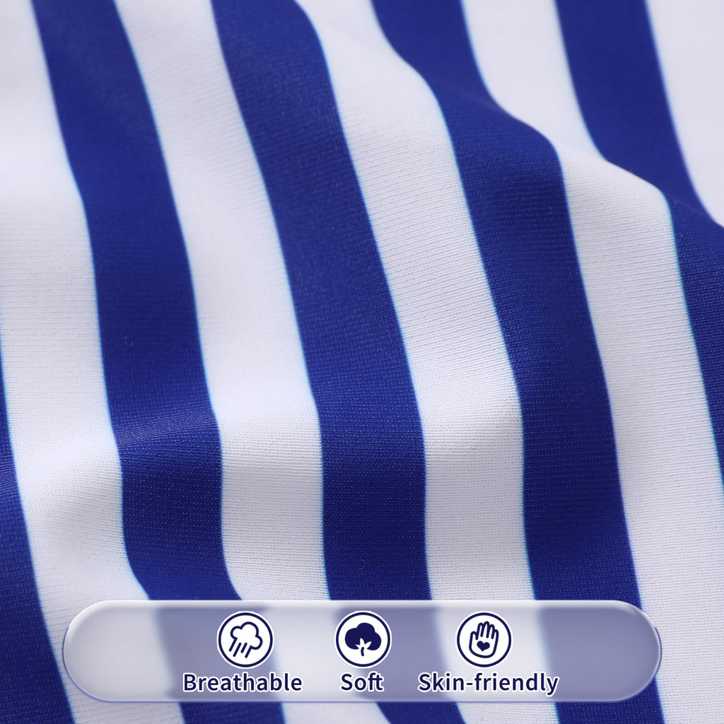 Happy Town Toddler Swimsuit Girl Solid Color Stripe One-Piece Baby Bathing Suits (Blues and Reds, 9-12 Months)