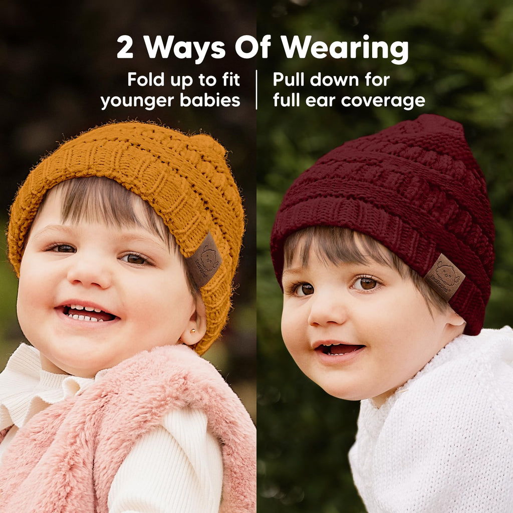 KeaBabies 3-Pack Baby Beanies for Boys, Girls,Soft Cute Baby Hat (Terracotta, 6-36M)