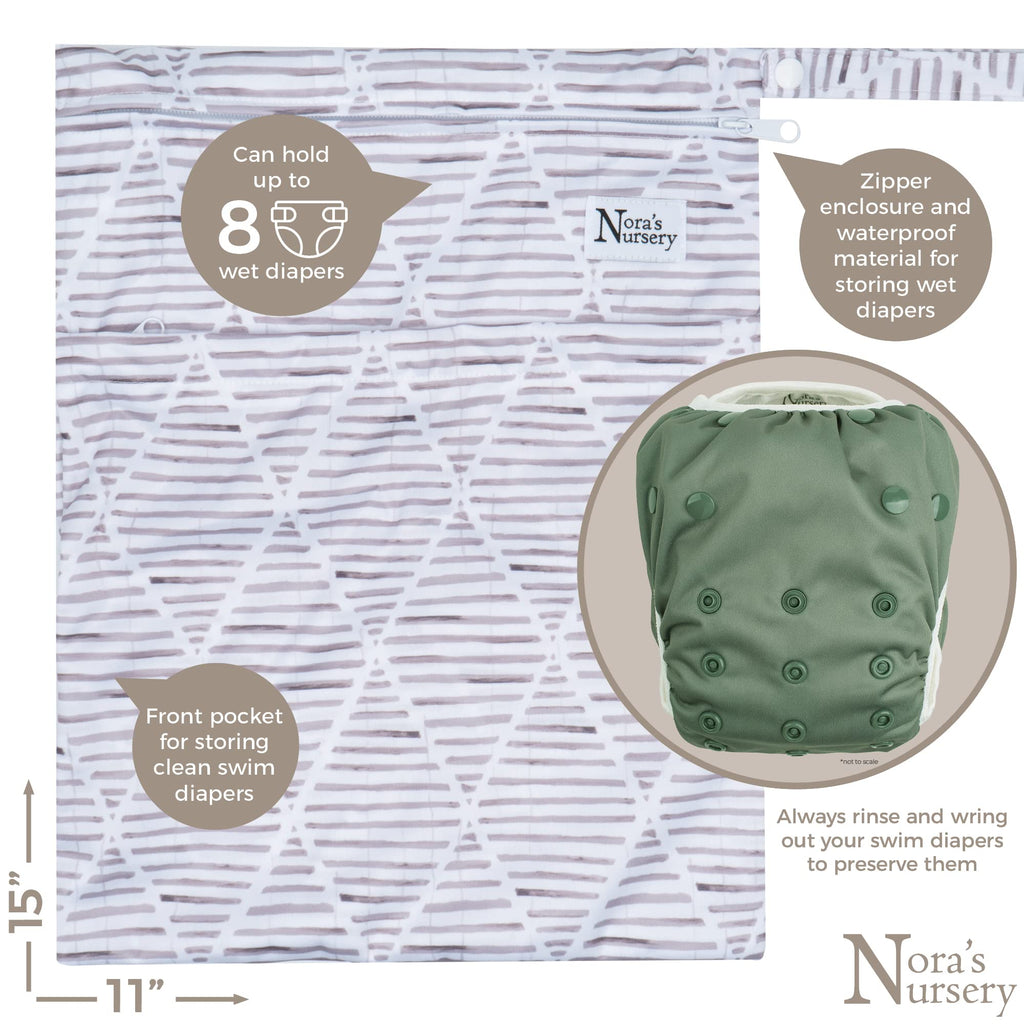 Nora's Nursery Reusable Swim Diapers and Wet Bag - One Size Fully Adjustable - Hamptons Unisex 3 Pack with Wet Bag