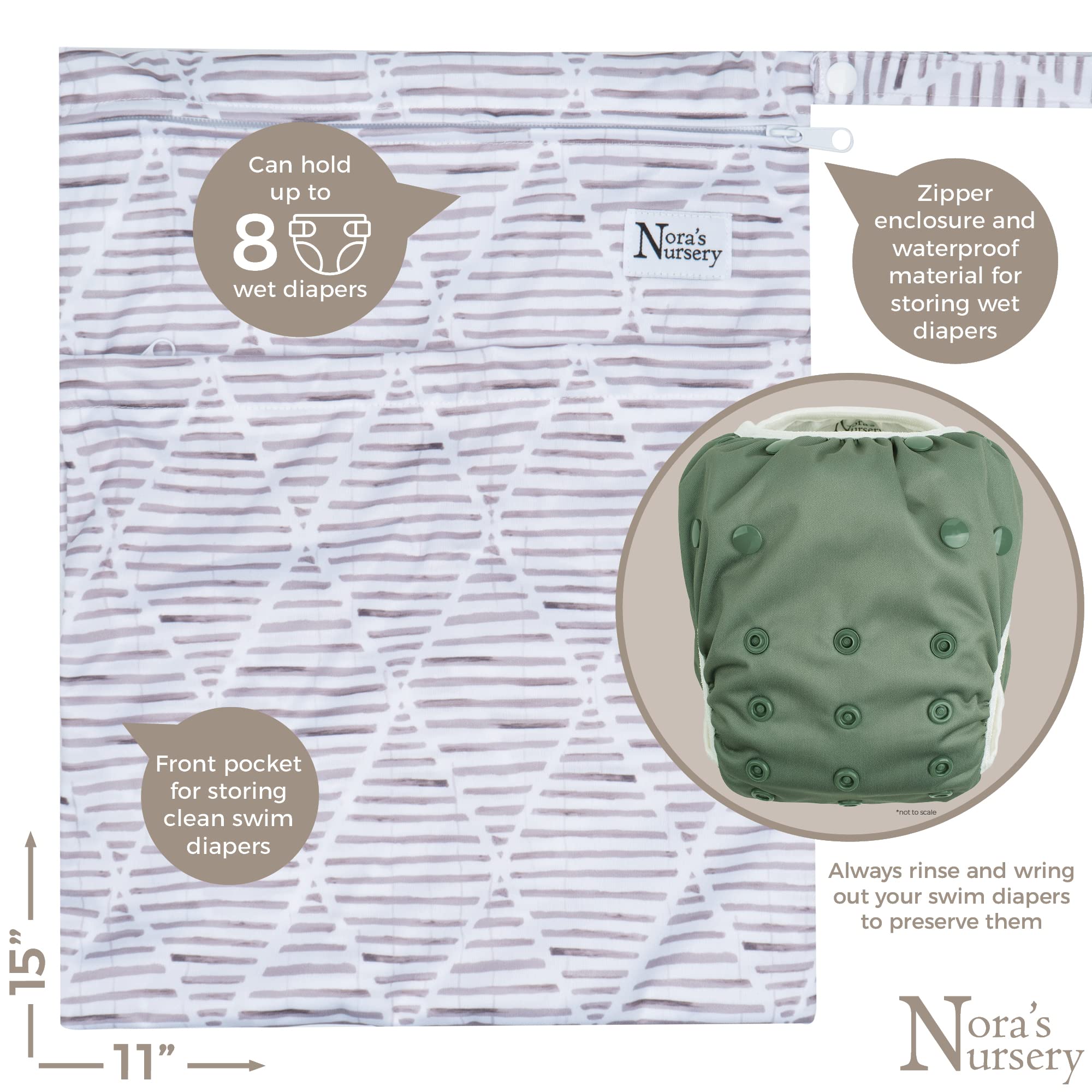 Nora's Nursery Reusable Swim Diapers and Wet Bag - One Size Fully Adjustable - Hamptons Unisex 3 Pack with Wet Bag