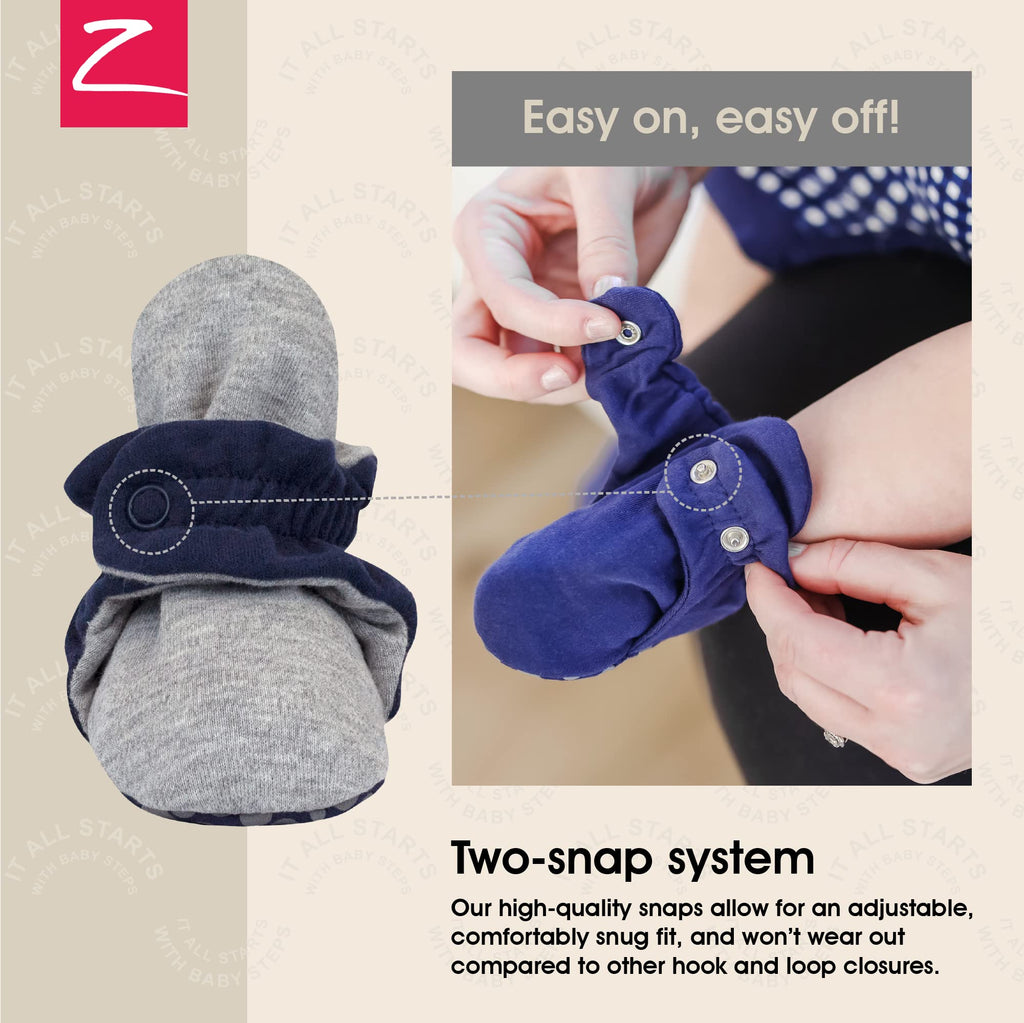 Zutano Unisex Organic Cotton Baby Booties With Gripper Soles, True Navy/Gray Heather, 12M