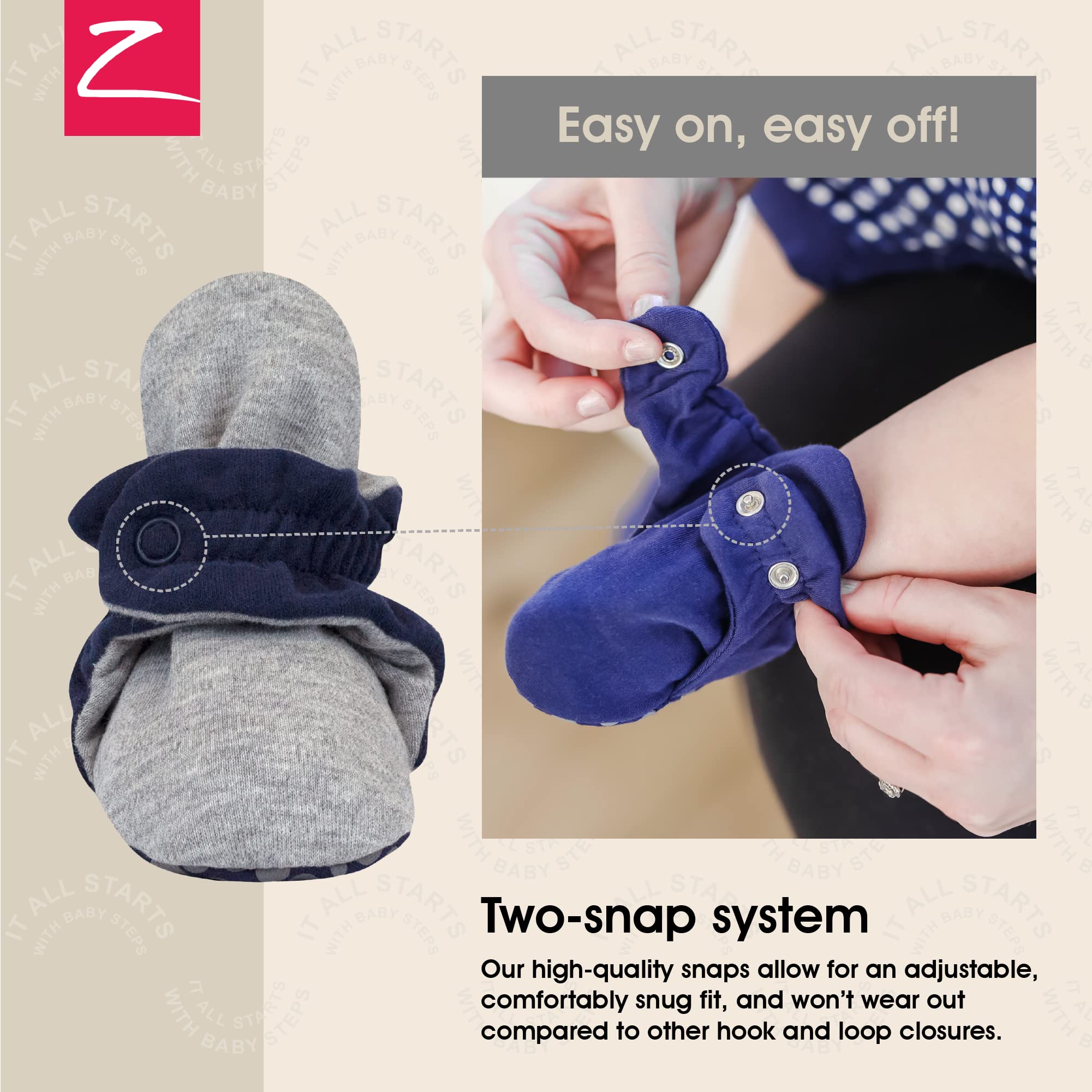 Zutano Unisex Organic Cotton Baby Booties With Gripper Soles, True Navy/Gray Heather, 12M