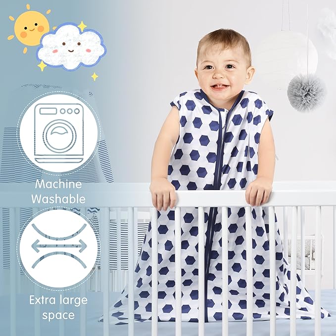 Baby Sleep Sack Baby Sleeping Bag 2-Way Zipper Toddler Wearable Blankets (Soccer & Triangles, Small)