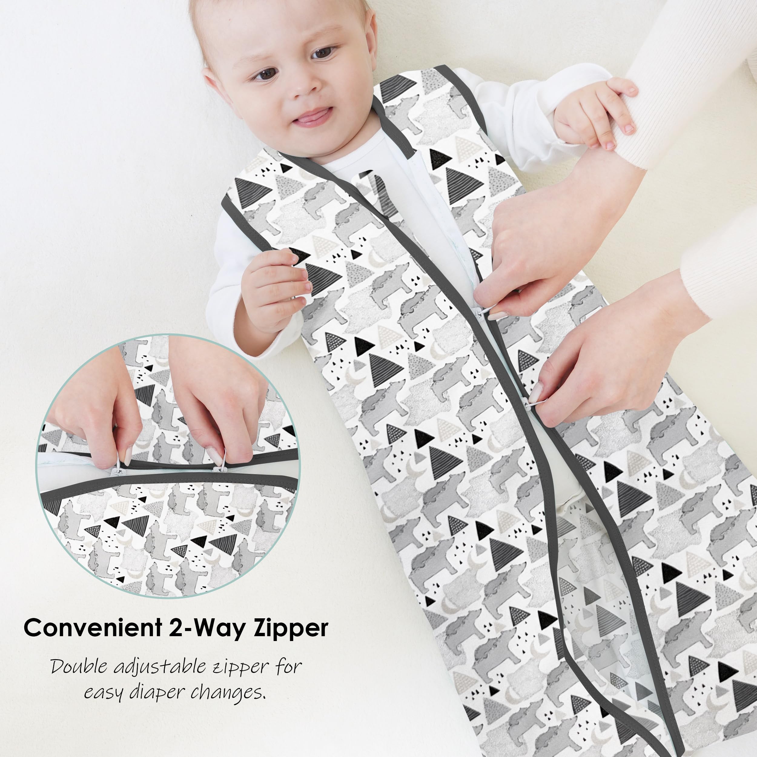 Cute Castle Baby Sleep Sack 6-12 Months - Lightweight 100% Cotton 2-Way Zipper TOG 0.5 Infant Wearable Blanket, Newborn Essentials Toddler Sleep Clothes, 3 Pack(Dark gray, Light gray, Bear)