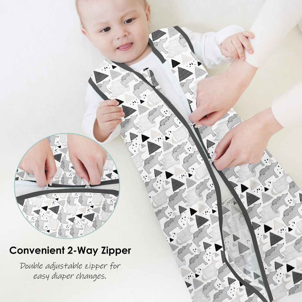 Cute Castle Baby Sleep Sack 6-12 Months - Lightweight 100% Cotton 2-Way Zipper TOG 0.5 Infant Wearable Blanket, Newborn Essentials Toddler Sleep Clothes, 3 Pack(Dark gray, Light gray, Bear)