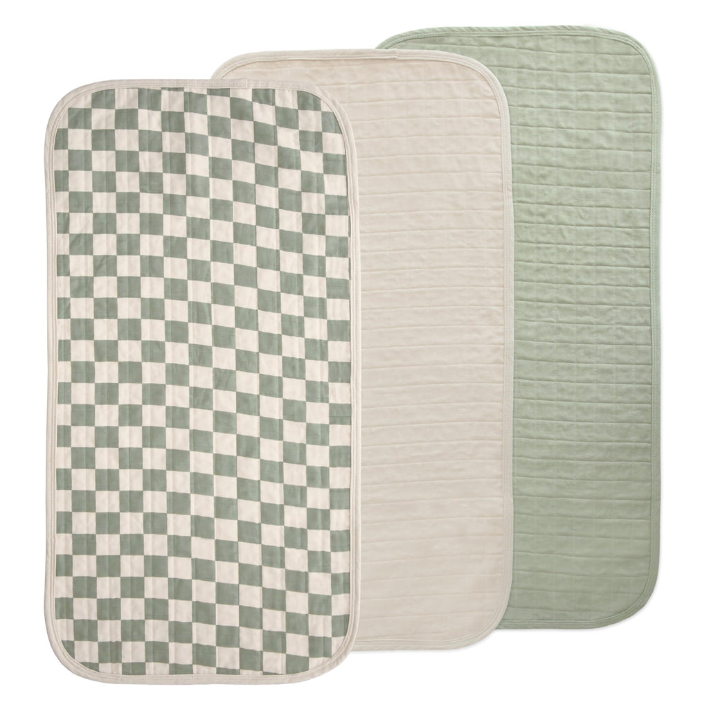 mushie Water Repellent Changing Pad Liners | Cotton (Olive Check Combo)