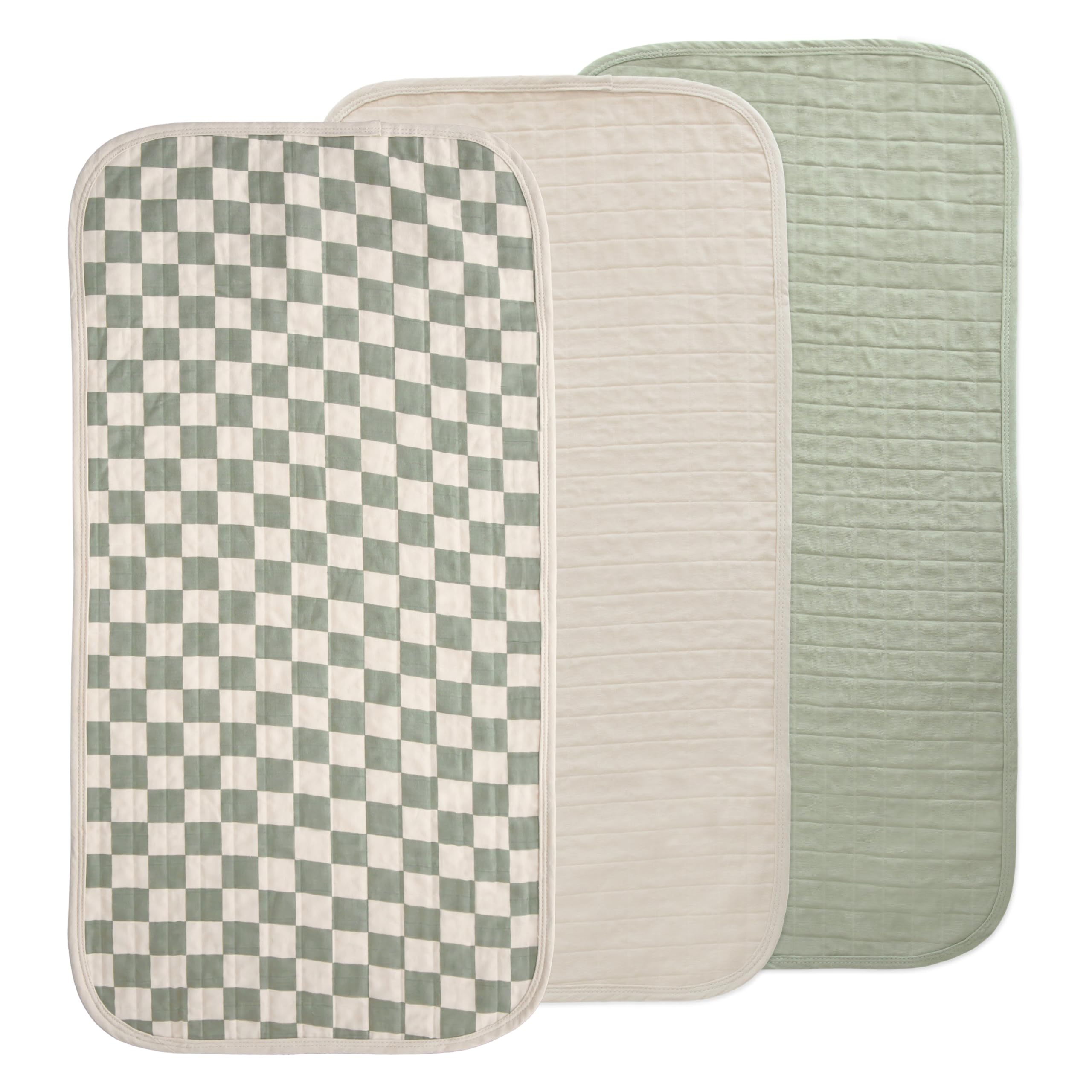 mushie Water Repellent Changing Pad Liners | Cotton (Olive Check Combo)