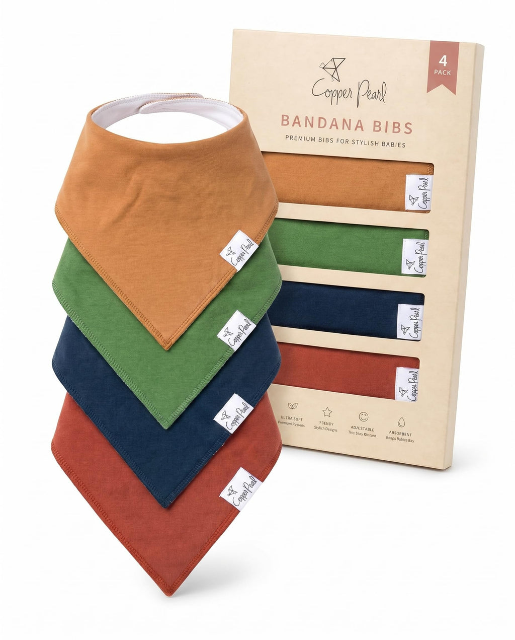 Copper Pearl Baby Bibs for Baby Boy or Girl – Bandana Drool Bibs for Teething, Absorbent Bibs for Eating, Newborn to Toddler, 4 Pack, Ridge