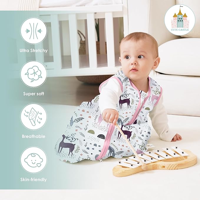Cute Castle Baby Sleep Sack 6-12 Months - Lightweight 100% Cotton 2-Way Zipper TOG 0.5 Infant Wearable Blanket, Newborn Essentials Toddler Sleep Clothes (3 Pack Pink)