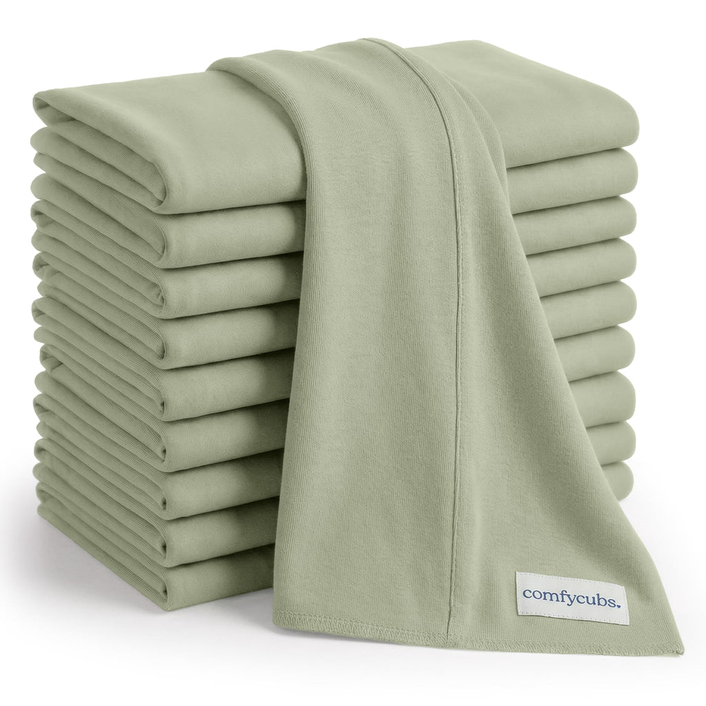 Comfy Cubs Baby Burp Cloths Set (Pack of 10) - Large, 6-Layer, Ultra Absorbent 100% Cotton for Infant Spit-Up, Drool, and Messes - Soft, Gentle, Thoughtful New Born Baby Gifts, Sage