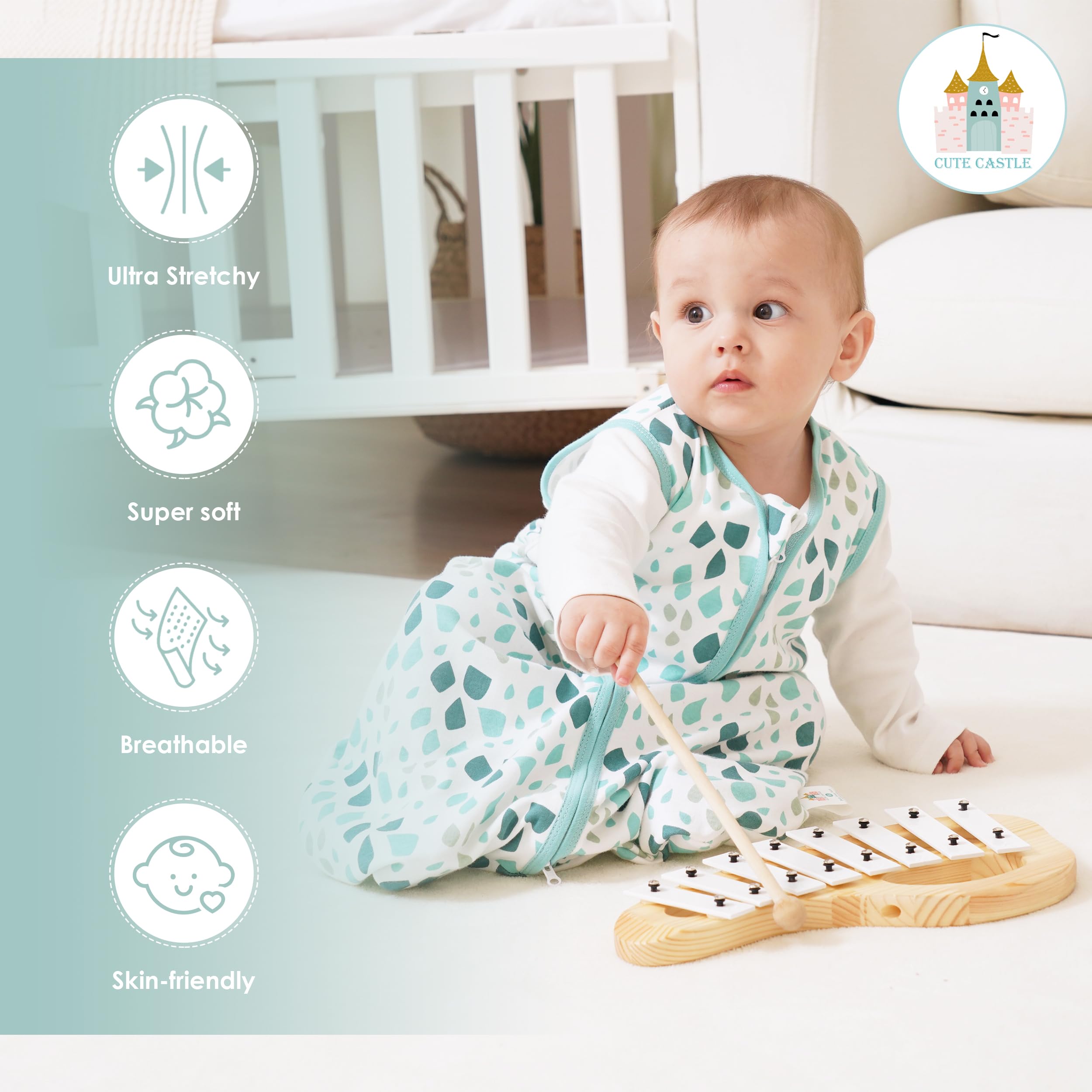 Cute Castle Baby Sleep Sack 6-12 Months - Lightweight 100% Cotton 2-Way Zipper TOG 0.5 Infant Wearable Blanket, Newborn Essentials Toddler Sleep Clothes (3 Pack Green)