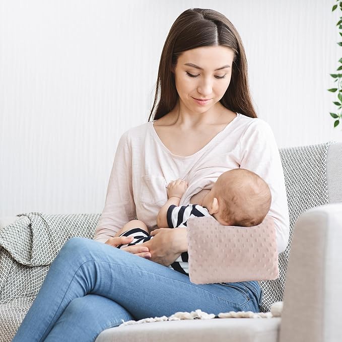 ROYALAY Arm Pillow for Feeding Baby, Soft Cotton Bottle Breast Feeding Pillows for Babies, Double-Sided Available Headrest for Newborn, Pink