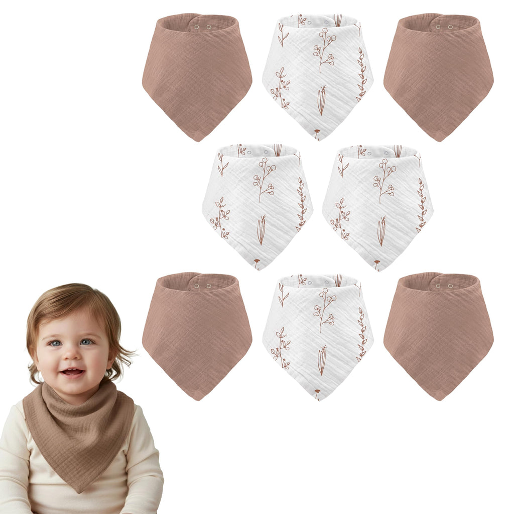 LILY O LAUREL Muslin baby bandana bibs for drooling and teething, 100% cotton, Baby bib for boys and girls, Muslin Bibs – Pack of 8