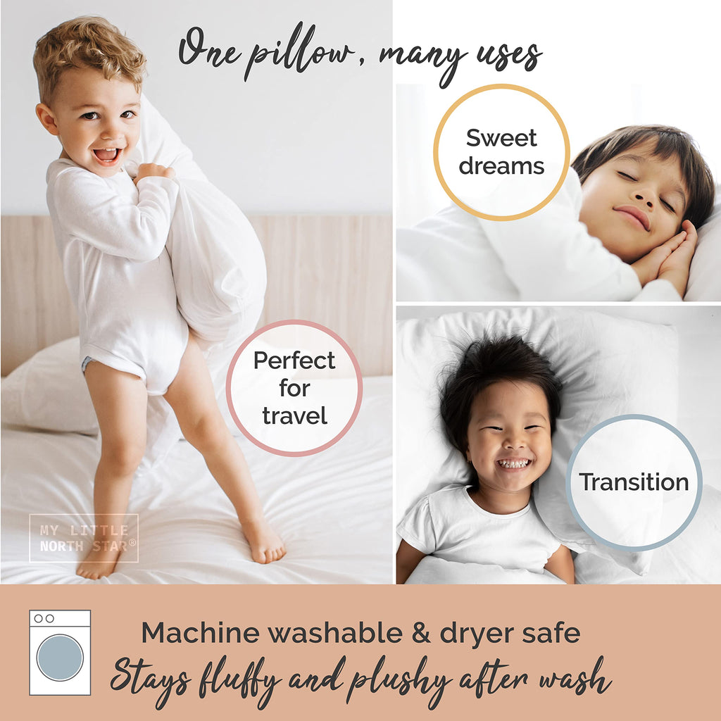 Toddler Pillow with Pillowcase - 13x18 Soft Organic Cotton Toddler Pillow for Sleeping - Washable Nap Pillow - Travel Pillow for Kids - Toddler Sleeping Pillow Toddler Bedding (White)