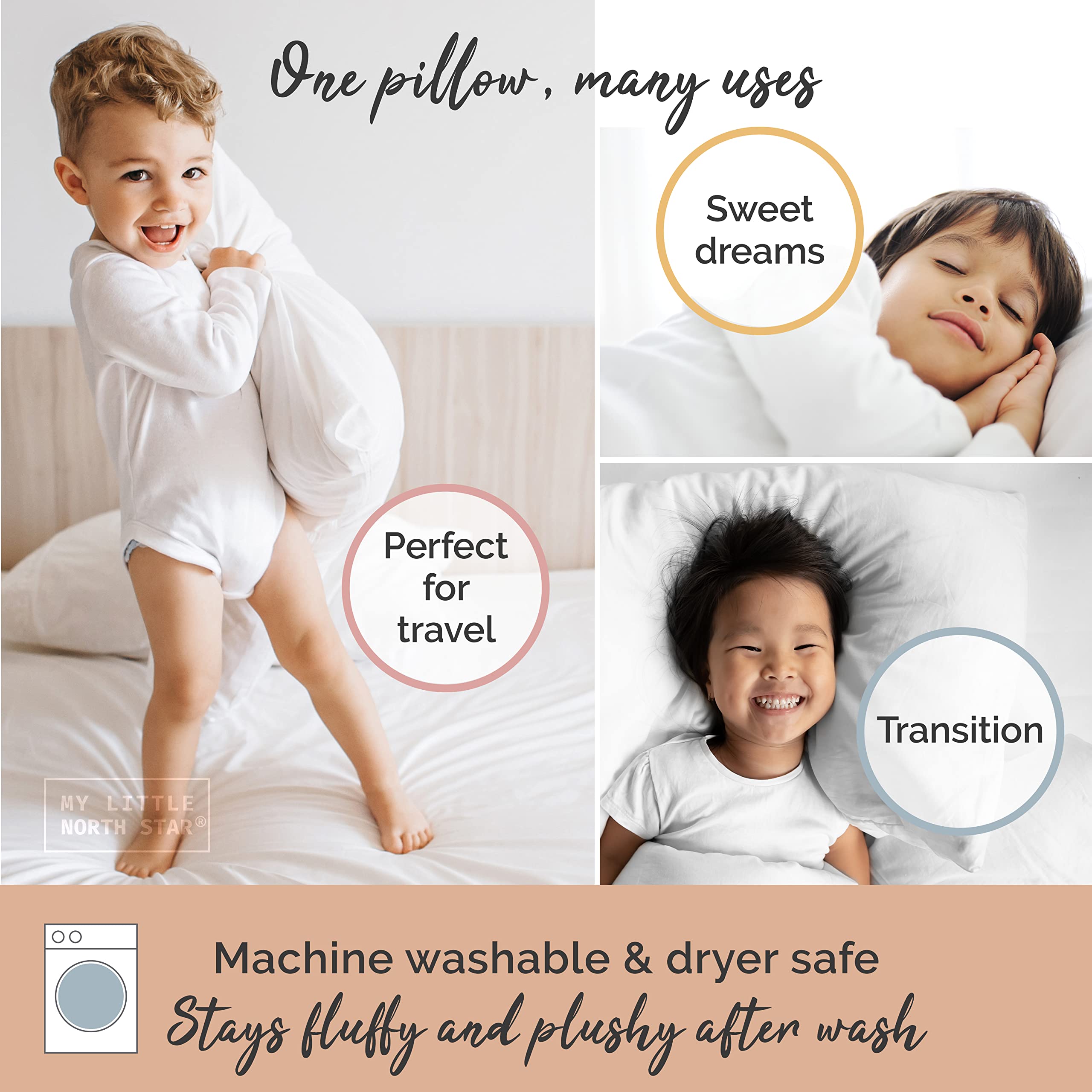 Toddler Pillow with Pillowcase - 13x18 Soft Organic Cotton Toddler Pillow for Sleeping - Washable Nap Pillow - Travel Pillow for Kids - Toddler Sleeping Pillow Toddler Bedding (White)