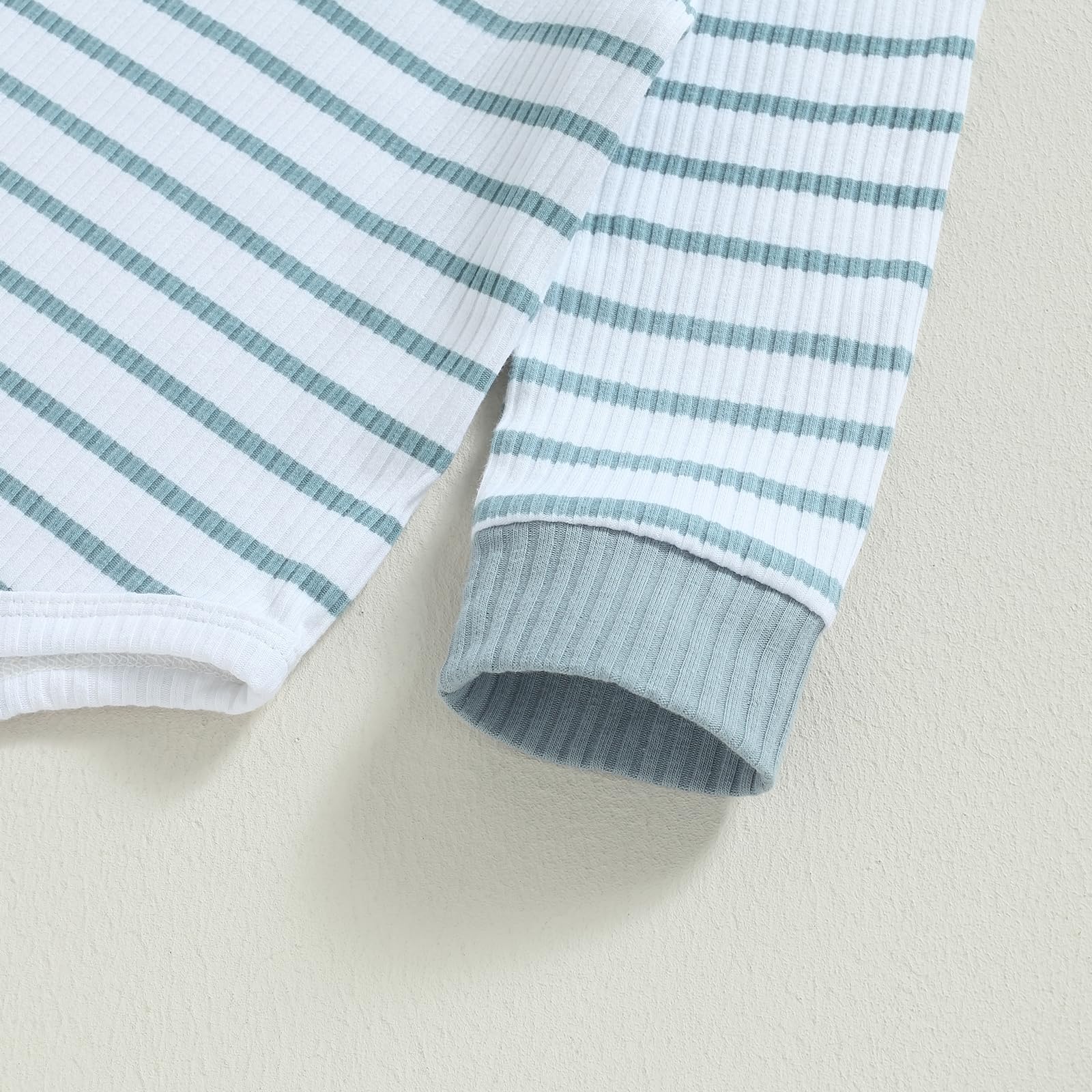 Newborn Baby Boy Girl Clothes Ribbed Knitted Long Sleeve Romper Pants Solid Cotton Infant Fall Winter Outfits 2Pcs (Striped Blue, 18-24 Months)