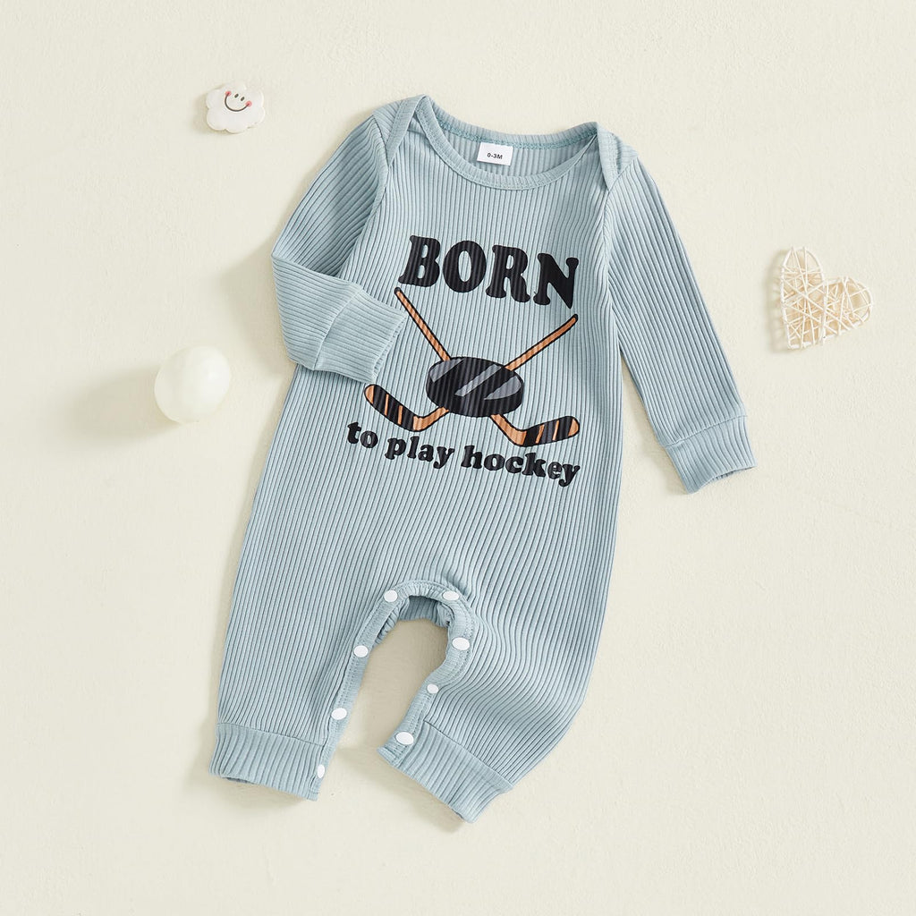 Fernvia Newborn Baby Boy Clothes Letters Print Bodysuit 3 6 9 12 18 Months Long Sleeve Jumpsuit with Hat 2PCS Outfits Set (E Gray, 6-12 Months)