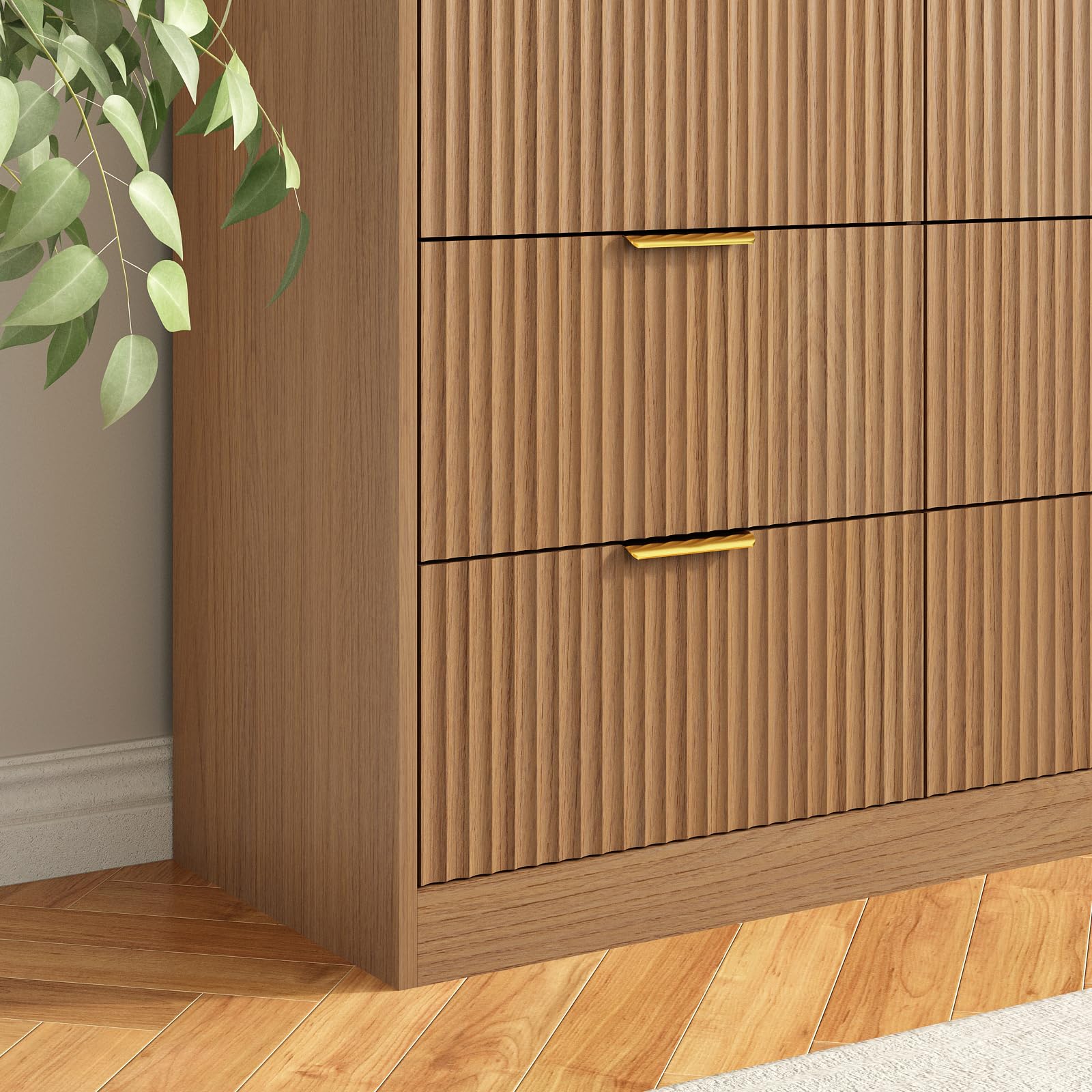 Sscaktu 9 Drawer Fluted Dresser for Bedroom with Deep Drawers, Light Walnut丨63 Wide Wood Dresser, Large Chest of Drawers, Modern Long TV Stand, Storage Cabinet Side Table for Living Room, Hallway