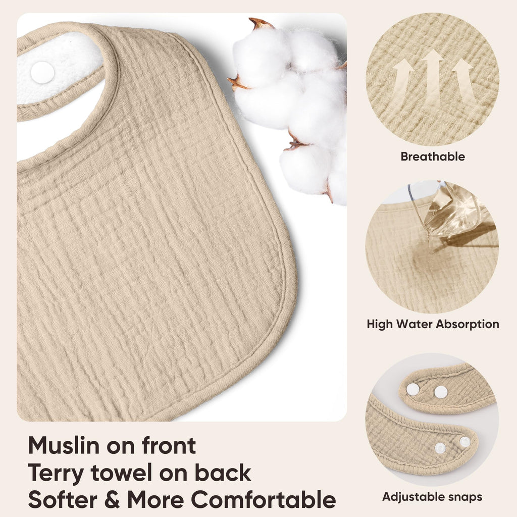 Bearmoss Baby Bibs for Drooling and Teething 100% Cotton Muslin Bibs