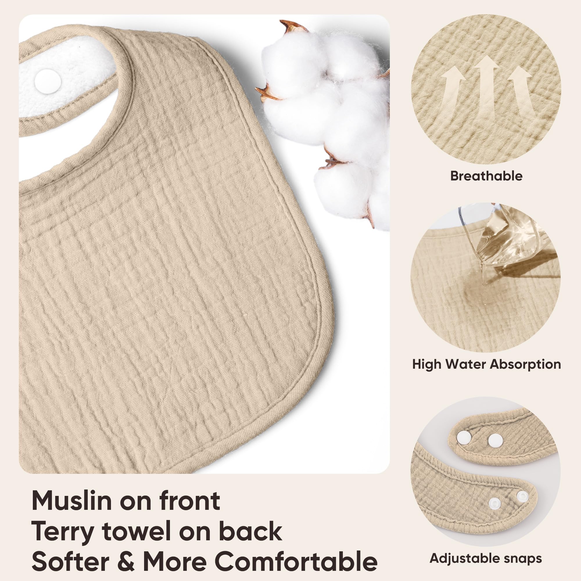 Bearmoss Baby Bibs for Drooling and Teething 100% Cotton Muslin Bibs