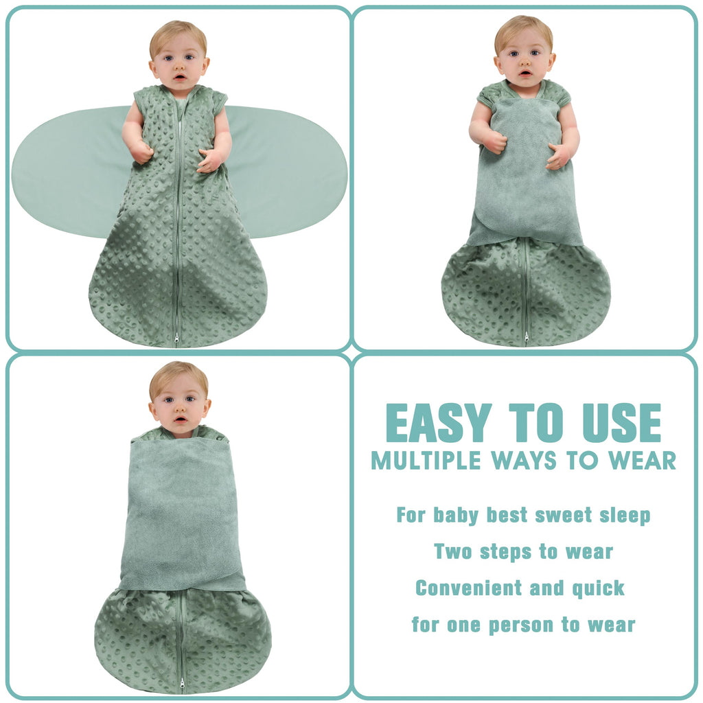 BSTOPPT Fleece Newborn Sleep Sack Baby Swaddle,3-Way Adjustable Wearable Blanket,2 Pack Fleece Swaddling sleeping bag TOG 2.0， (Blue&Green, 0-3 Months)