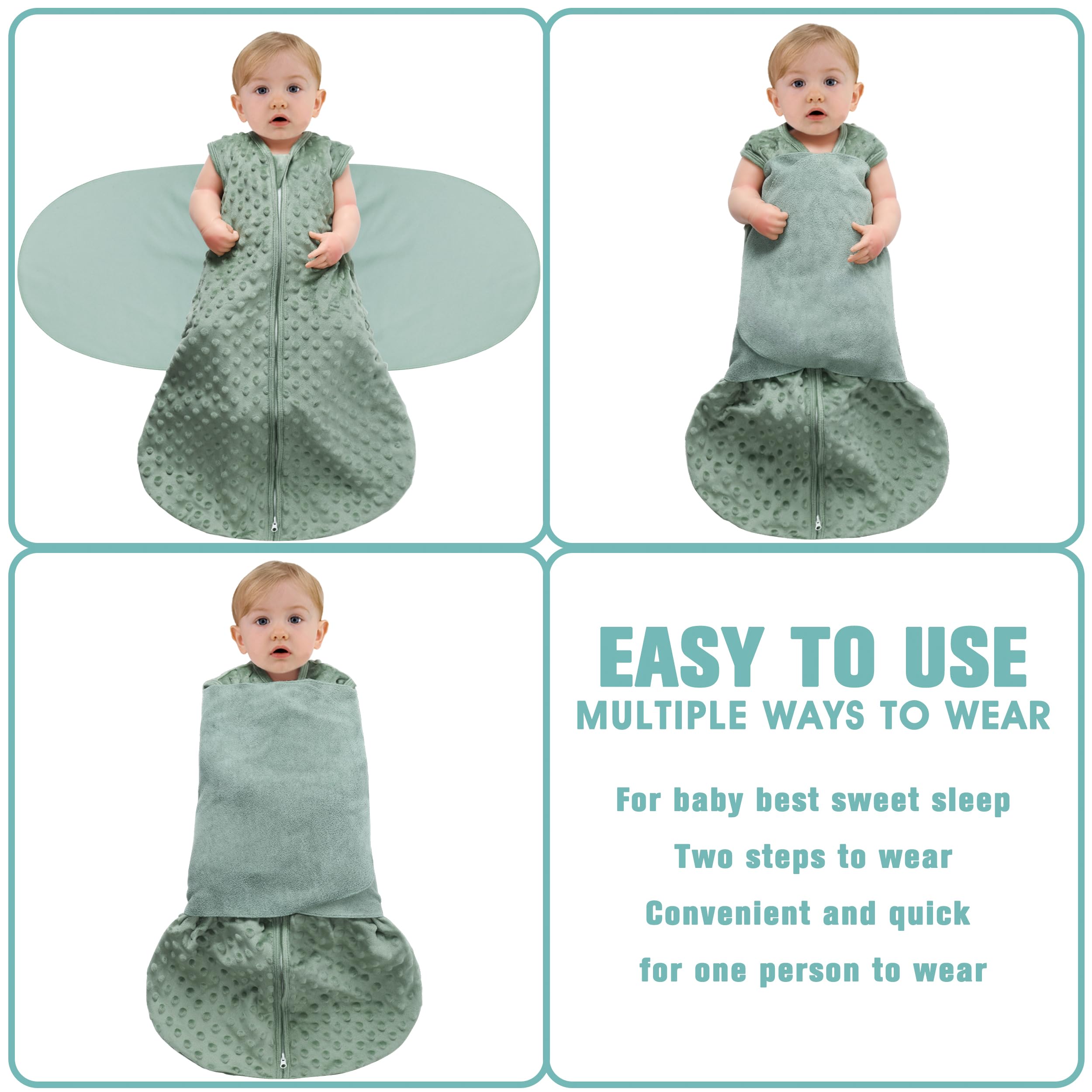 BSTOPPT Fleece Newborn Sleep Sack Baby Swaddle,3-Way Adjustable Wearable Blanket,2 Pack Fleece Swaddling sleeping bag TOG 2.0， (Blue&Green, 0-3 Months)