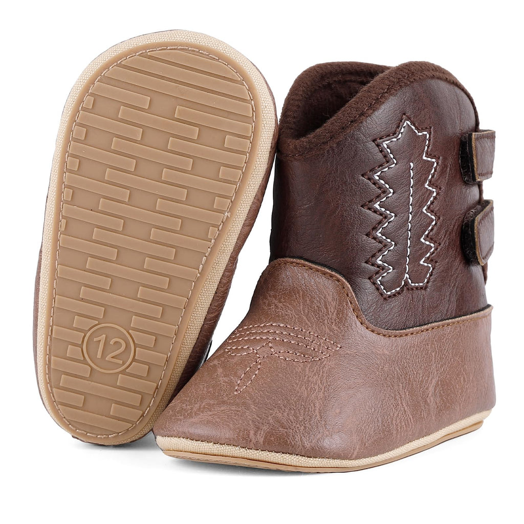 MK MATT KEELY Leather Western Boots Cowboy Bootie Soft Sole Non-Slip Crib Shoes for Baby Infant Toddler Girls Boys Newborn