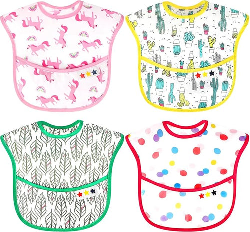 Accmor 4 Pack Waterproof Baby Bibs for Eating, Mess Proof Toddler Feeding Bibs for Girls Boys