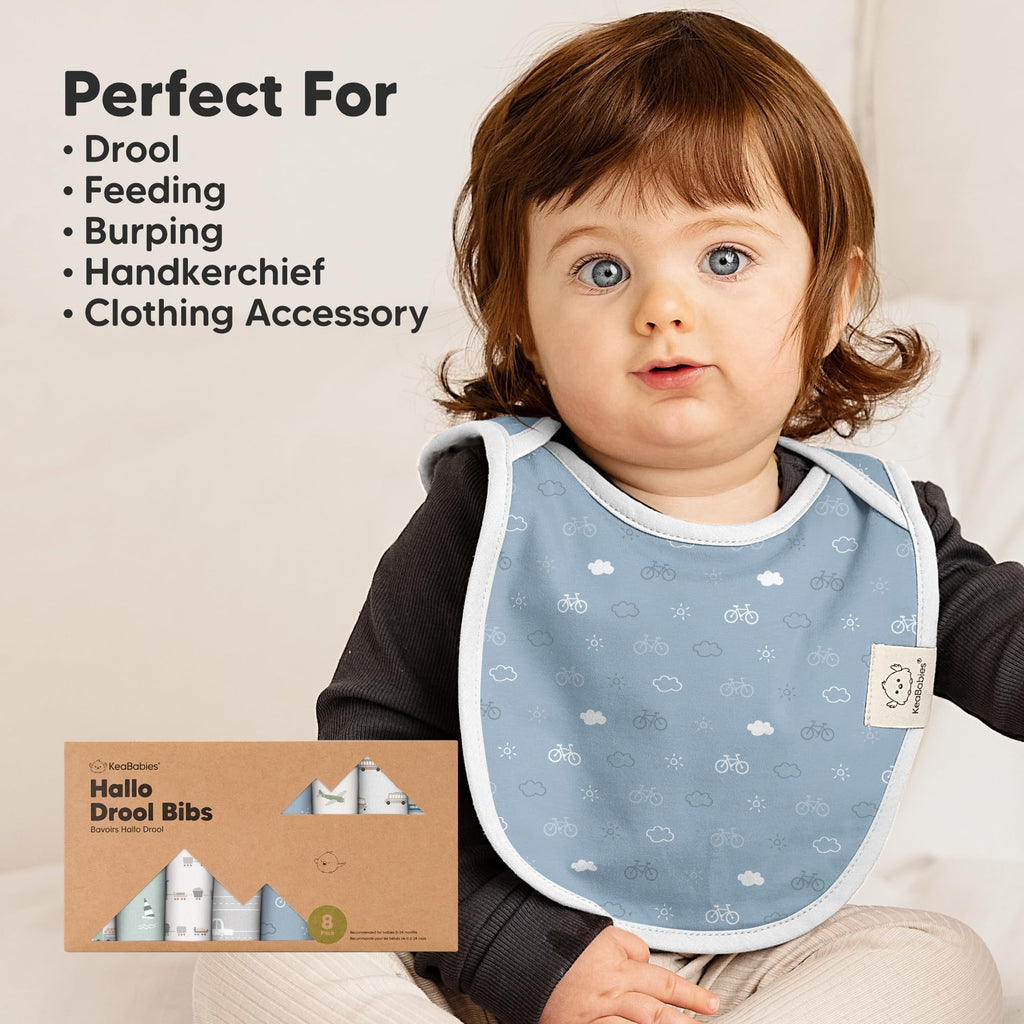 KeaBabies 8-Pack Bibs for Baby Girls, Boys, Pullover Baby Bibs (Vessels)