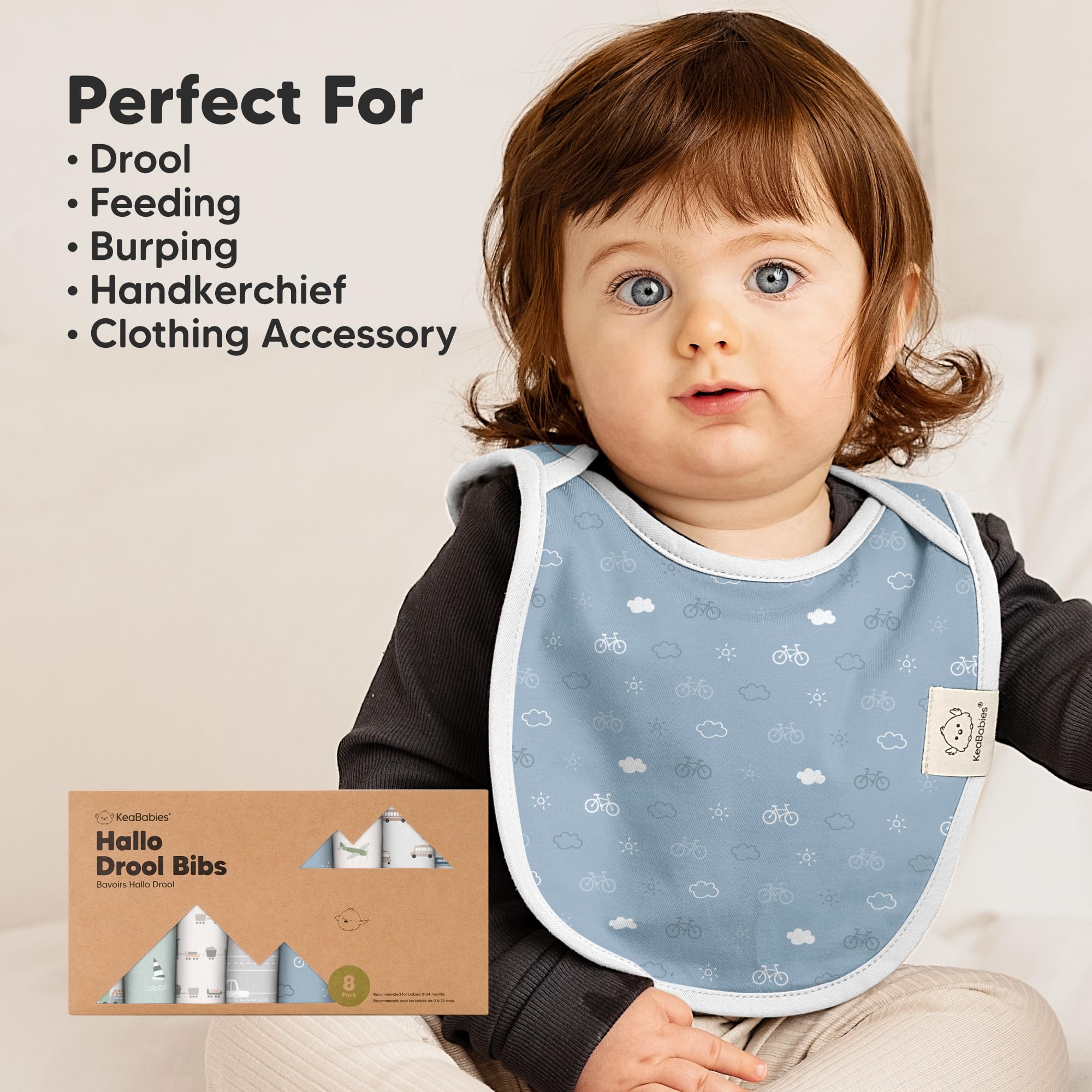 KeaBabies 8-Pack Bibs for Baby Girls, Boys, Pullover Baby Bibs (Vessels)