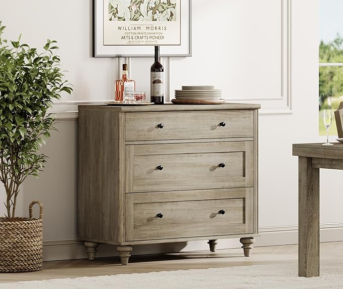 WAMPAT Baby Dresser for Bedroom with 3 Drawers, Kids Dressers with Wide Chest of Drawers, Modern Wooden Closet Storage Organizer, Small Dressers for Living Room, Nursery, Hallway, Rustic Oak
