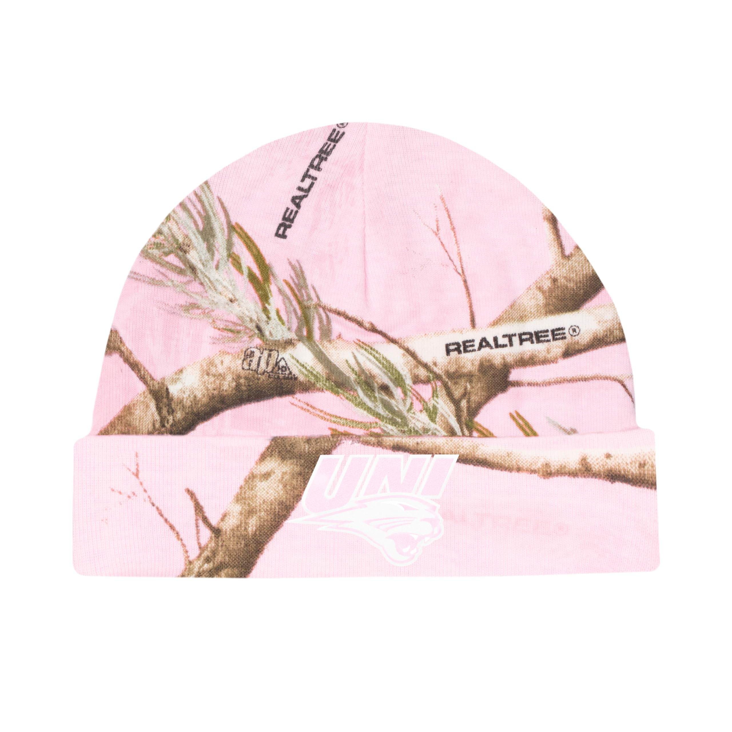 Creative Knitwear College Baby Infant Knit Cap Northern Iowa Panthers Logo - Pink/Camo - Newborn