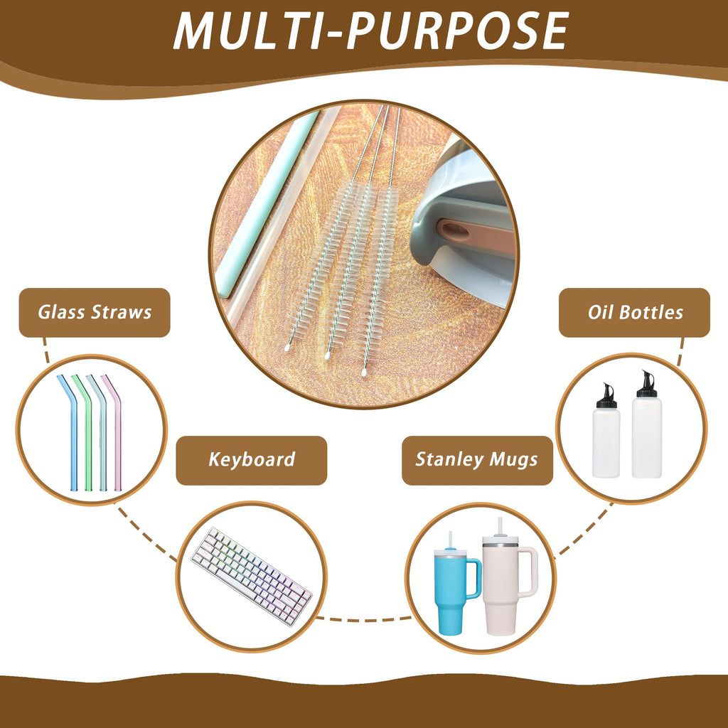 CIDYAUST 3 Pack Straw Cleaner Brush with Thick Bushy Bristles