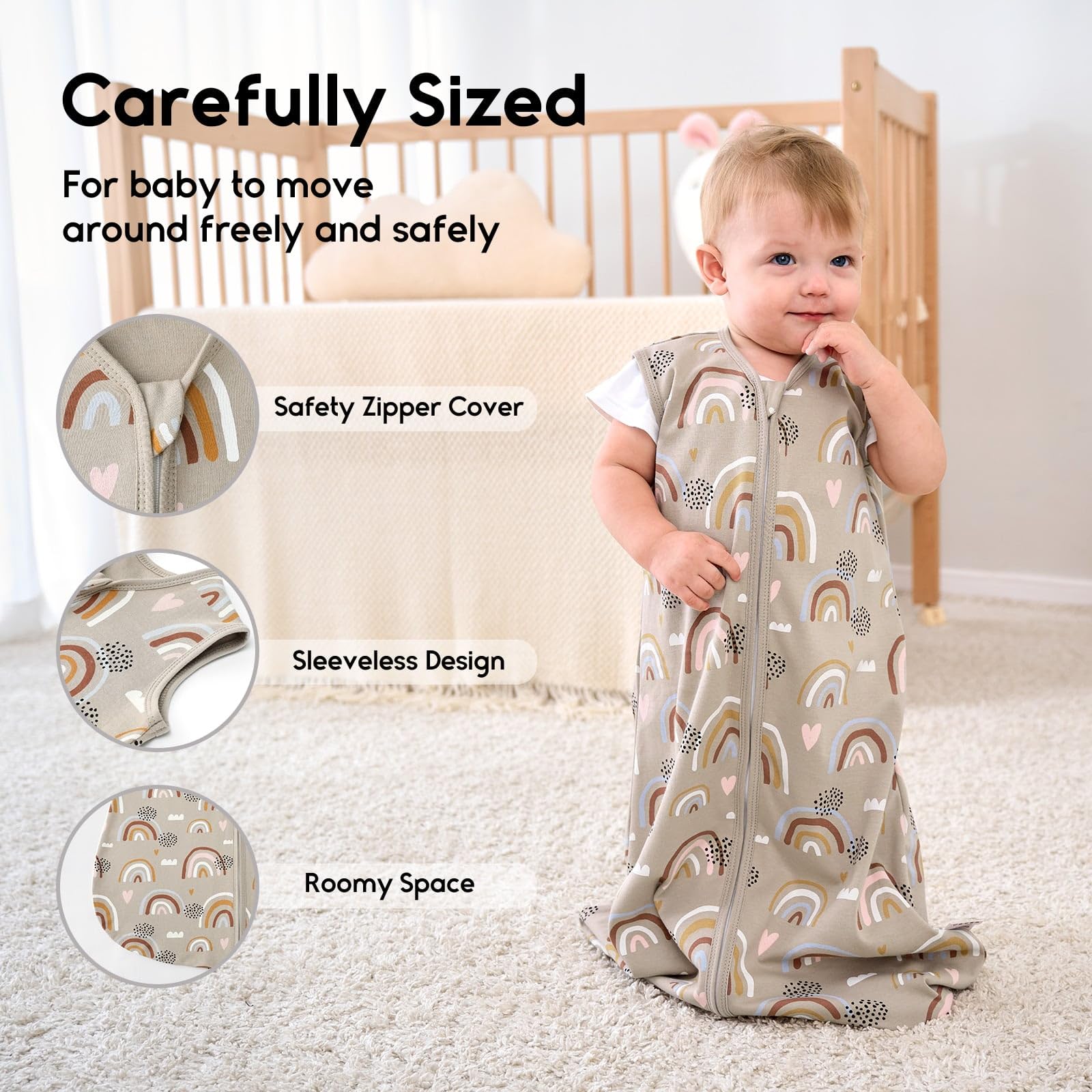 Yoofoss Baby Sleep Sack 6-12 Months 0.5 Tog Wearable Blanket for Baby, 3 Pack 100% Organic Cotton Infant Toddler Sleeping Sack 2-Way Zipper Lightweight Sleep Sack