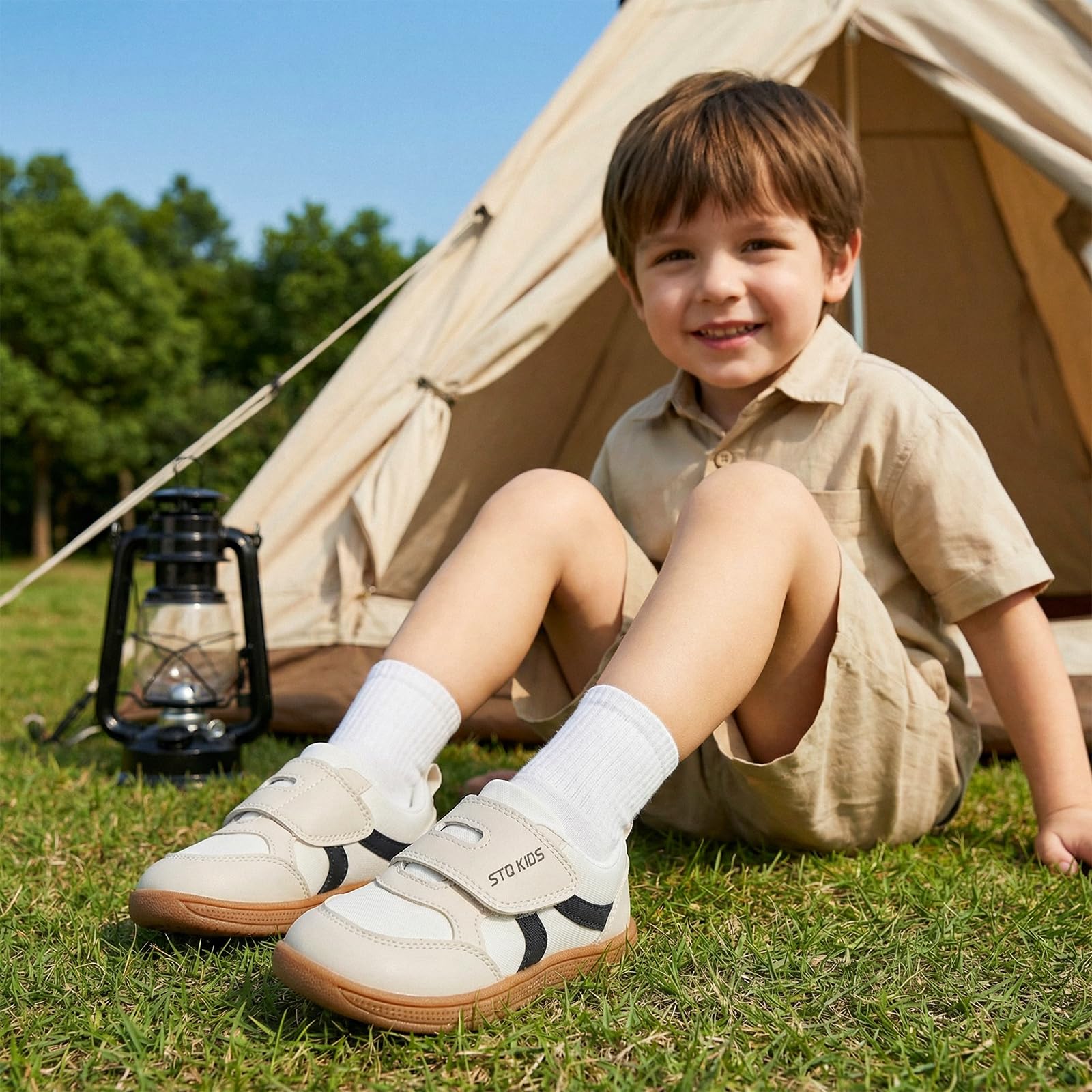 Toddler Boys Shoes Wide Toe Box Barefoot Sneakers Beige White Size T9