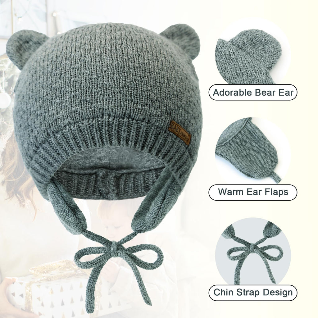 XIAOHAWANG Baby Hat Cute Bear Toddler Earflap Beanie Warm for Fall Winter (2-3 Years, A-Grey 1)